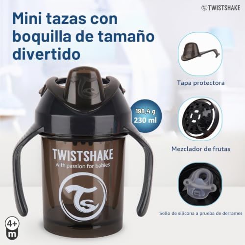 Mini Cup Vaso de Aprendizaje para Beber con Antiderrame Boquilla de Blanda 230 ml, Taza de Entrenamiento para Sorber para Bebé y Mezclador de Frutas, Sin BPA, 4+ Meses, Negro