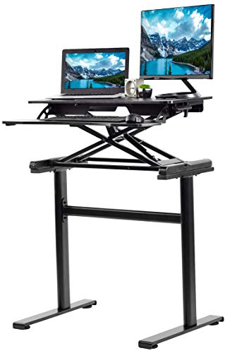 VIVO Black Height Adjustable Compact Sit to Stand Workstation Desktop Converter Monitor Riser with Desk Legs Base | Standing Desk and Frame Combo Package (DESK-KIT-1KK) - Thumbnail 6