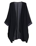 Tribear Women's Sheer Chiffon Kimono Cardigan Solid Casual Capes Beach Cover up (X-Large, Black)