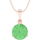 Clara Pucci 2 cttw Green Simulated Diamond Rose Gold-Plated Silver Necklace and Pendant for Women (16" Box Chain,Round Cut,8.0mm)