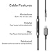 Audio Cable for Bose QC25 / QC35 / Noise Canceling 700 Headphones with iPhone Connector - Replacement Aux Cord w/ In-line Remote Mic, Volume Control (Black)