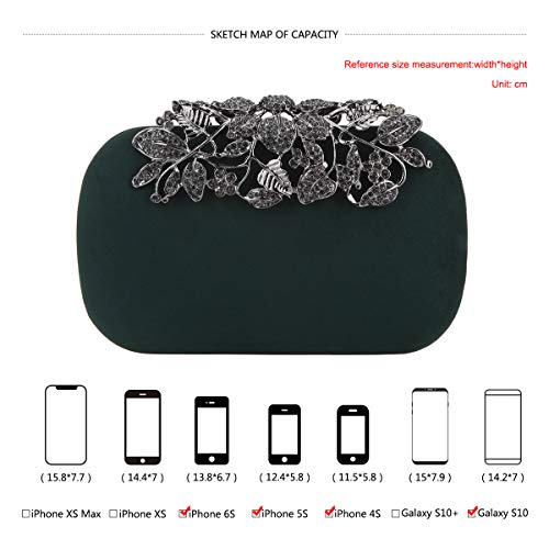 Fawziya Flower Purse With Rhinestones Velvet Clutch Evening Bags-Olive Green - Thumbnail 3