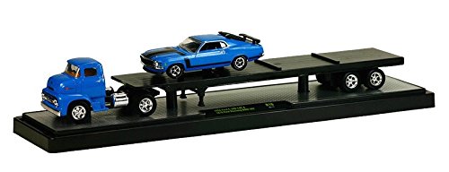 1956 FORD C-500 COE (Blue) & 1970 FORD MUSTANG BOSS 302 (Blue) Auto-Haulers Release 16 M2 Machines 2015 Castline Premium Edition 1:64 Scale Die-Cast Vehicle Truck & Set (15-11)