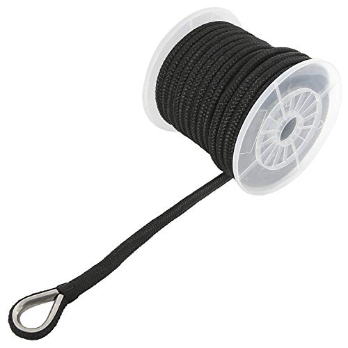 image for NovelBee 3/8 Inch X 50 Feet Double Braid Nylon Anchor Line with Stainl