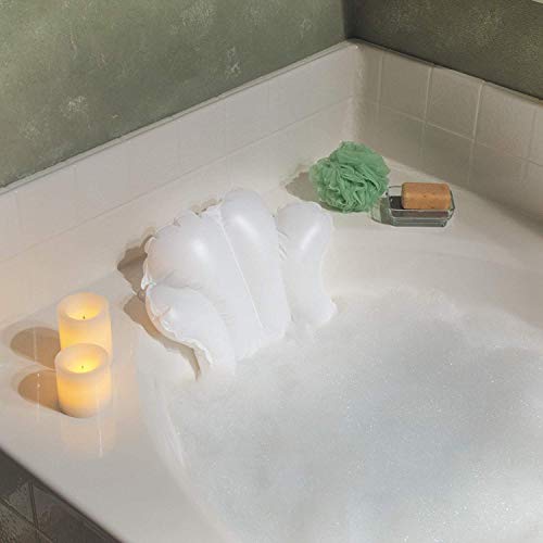 Richards Homewares Luxury Spa Bath Pillow - 100% PVC, Durable Vinyl Material - Inflatable - Non Slip with 4 Suction Cups - Neck & Shoulder Support - Waterproof - White - 18" x 14.5" x 3.8" Inch