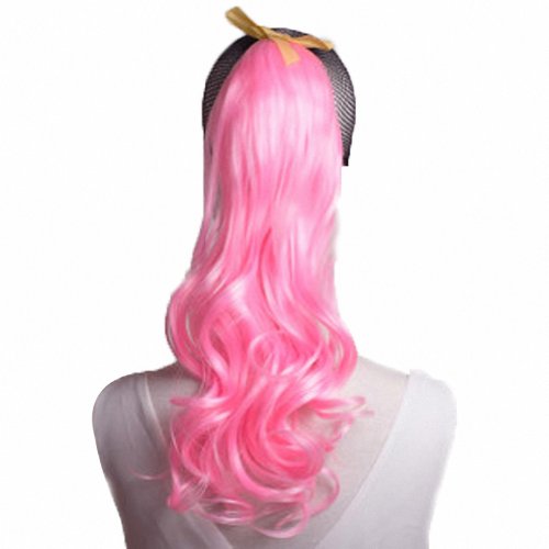 MapofBeauty 20″/50cm 2 Pack Curly Ponytail Long Wavy Hair Fashion Hair Accessories (Bright Pink)