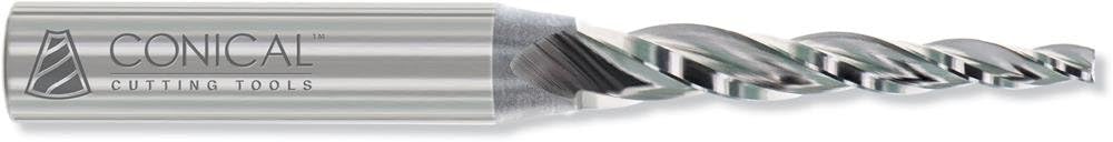 Conical Tool Company E-308 5.0° HSS Tapered End Mill - 3 Flute x 3/16'' Tip x 0.5375'' Large Diameter x 1/2'' Shank x 2'' Length of Cut x 4 1/8'' Overall Length