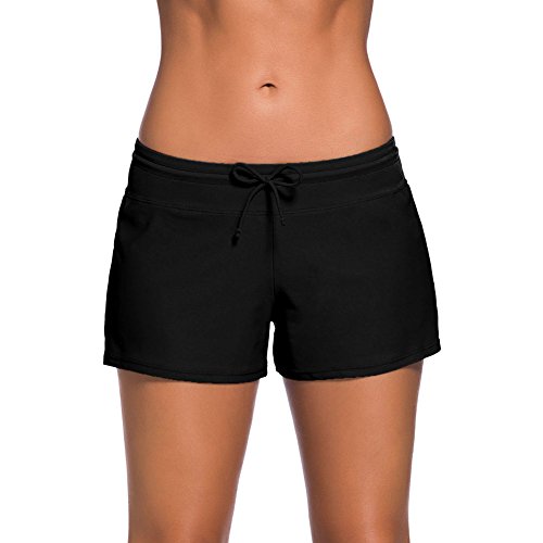 YIFEIKU Co.,Ltd. Swim Shorts Women Sports Tankini Bottom Shorts with Side Split Waistband Summer Beach Swimwear (Black