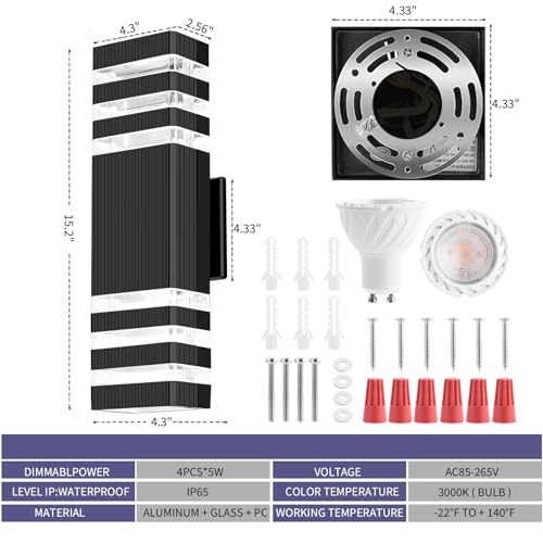 2 Pack Outdoor Wall Light - Stylish Porch Light for House, Up and Down Wall Light Aluminum Waterproof Outdoor Lights Wall Mount for Front Porch Patio Garage