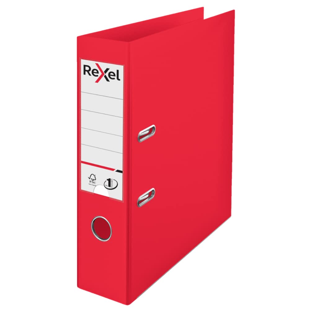 Rexel Choices, A4 Lever Arch File, 75 mm Spine, 500 Sheet Capacity, Plastic Cover, File Folder, 2115504, Light Red