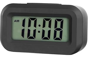 FAMICOZY Small Digital Travel Alarm Clock,Simple Operation,Easy to Read,Ascending Alarm,12/24Hr,Snooze Soft Light for Bedside,AAA Battery Operated,Black
