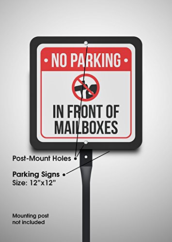 No Parking in Front of Mailboxes with Symbol Print Black, White and Red Plastic Square Sign - 1 Pack of Signs, 12x12 - Thumbnail 2