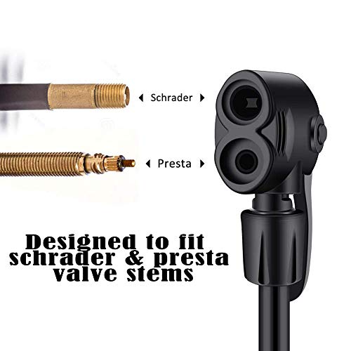 Greallthy Bike Pump, Portable Mini Bicycle Floor Pump Foot Activated Bicycle Tire & Air Pump Compatible with Presta & Schrader Valves Aluminum Alloy Barrel Free Gas Needle(Black)