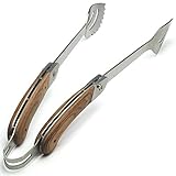 Charcoal Companion Explorer Stainless-Steel Grilling Tongs with Folding Rosewood Handles