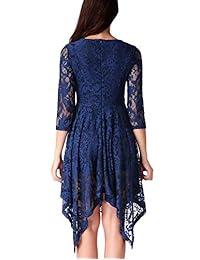 CHICIRIS Elegante vestido de cóctel con cuello en V y manga 3 4 con encaje floral y dobladillo asimétrico