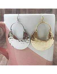 SPUNKYsoul Crescent - Pendientes de plata martillada en oro o plata para mujer