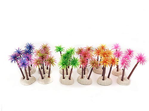 BEGONDIS Set of 12 Aquariums Paradise Palm, Coconut Tree Aquarium Plant Decorations (Muticolor, with Base)