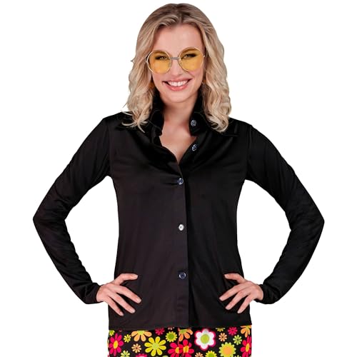 W WIDMANN MILANO Party Fashion - 70er Jahre Bluse Damen, Disco Hemd mit Kragen, für Karneval, Mottoparty