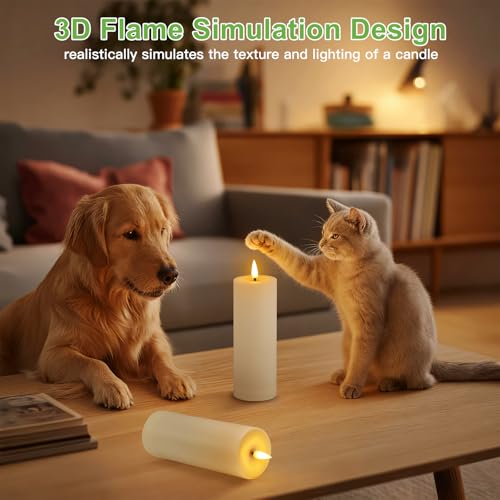 Kimjo Flameless LED Candles for Outdoor Waterproof - Ivory White Plastic LED Candles with Timer Remote Control - Set of 6 Flickering Flame Candles (13cm, 15cm, 18cm*2)