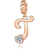 NINGAN Alphabet Series Pendant Charm Rose Gold 925 Sterling Silver Letter Charms Initial A-Z Dangle Beads for European Charm Bracelet