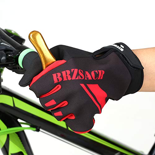 BRZSACR Cycling Bike Bicycle Motorcycle Gym Gloves Men Full Finger with Screen Compatible, Shockproof Foam Padded Riding Biking Glove Outdoor Sports Waterproof and Breathable MTB Glove (red, m) - Thumbnail 2