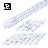 R17d Rotatable HO Base V Shaped 65W 8 Foot Led Lulbs Double Row, 7800LM,150W Fluorescent Lamp Replacement Shop Lights, Dual-Ended Power, Cold White 6000K,Clear Cover, AC 85-277V Pack of 12