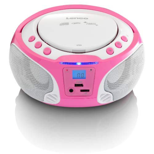 Lenco Boombox SCD-650 - CD-Player with Karaoke Function - USB - Light Effects - Mic included - Pink…