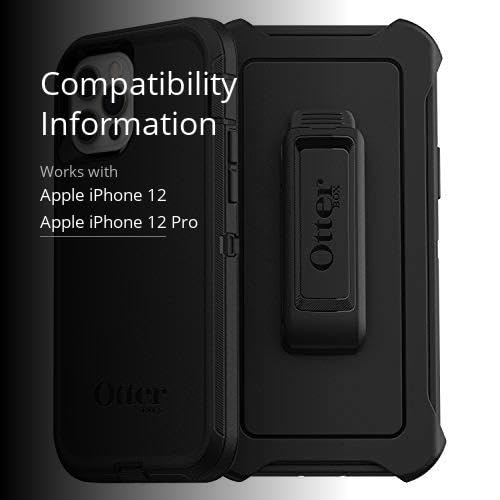 OtterBox iPhone 12 & iPhone 12 Pro Defender Series Case - Black, Rugged & Durable, with Port Protection, Includes Holster Clip Kickstand