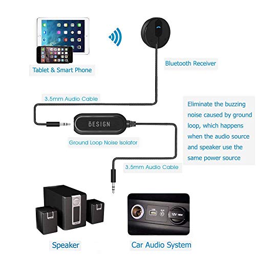 BESIGN BK01 Bluetooth Car Kit, Wireless Receiver for Handsfree Talking and Music Streaming with Ground Loop Noise Isolator for Car with Aux Port