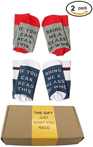 Sungrace Unisex IF You Can Read This PLEASE Bring Me A Glass of Wine Socks(2 Pairs,Red)