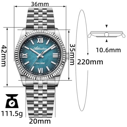 ADDIESDIVE 10.6 MM Luxury Watches for Men Women Roman Numerals Synthetic Sapphire VH Sweep Second Fluted Bezel Casual Wear Unisex Watch