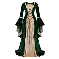 Haorugut Renaissance Costume Women Medieval Dresses Faire Costumes Velvet lace up Irish Dress Green M