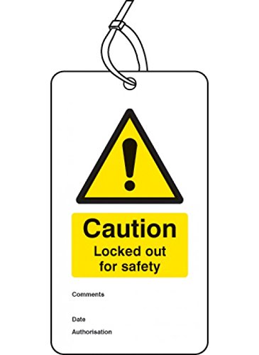 Caledonia Signs 55083 Lockout Tag, Caution Locked Out for Safety, 80 mm x 150 mm (Pack of 10)
