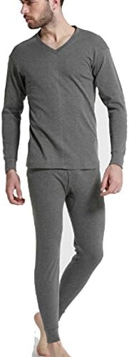 Osave Mens 2 Pc Long John Stretch Top &amp; Bottom Pure Cotton Thermal Underwear Set,Gray,M