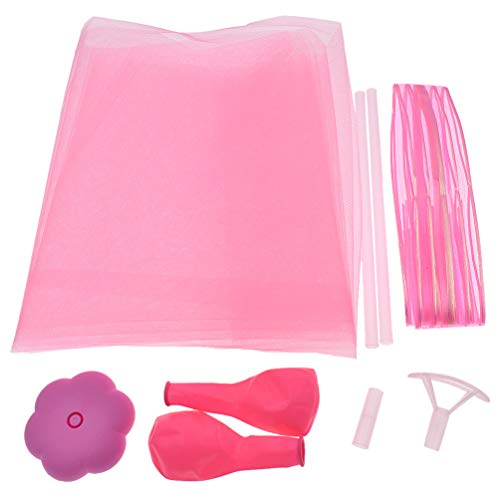 Focalmotors Party Latex Polka Dot Balloons Tutu Tulle Balloons with Column Base Kit for Baby Shower Birthday Wedding Party Decoration,Dark Pink (6 Pack)