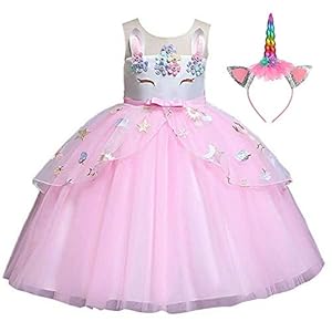 Meisjes Eenhoorn Kostuum Prinses Eenhoorn Party Dress Up met Hoofdband voor Verjaardag/Funfair/Halloween – UK Meisje…