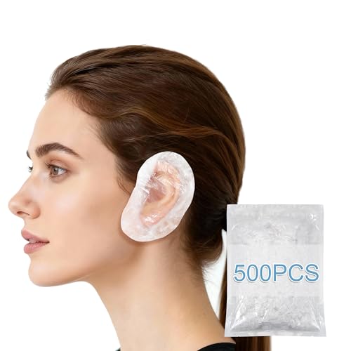 LIIAFUO 500 Pack Disposable Ear Covers for Shower Waterproof,Protectors for Hair Dye, & Salon Use,Spa,Hotel,Home,Elastic Ear Caps for Adults