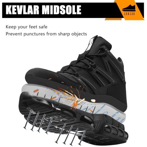 PAQOZKC Waterproof Safety Boots Work Boots Men Women | Synthetic Leather+Closed Tongue, Steel Toe Work Shoes+Kevlar, EN ISO 20345, Air Sole, Safety Shoes
