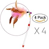 FANCER Cat Toy Feather Wand, Bundle of 4 Pack Interactive Pet Cat Kitten Chaser Teaser Wire Wand with Bell Beads for Cat Exercise Play Fun Gifts - Wholesale