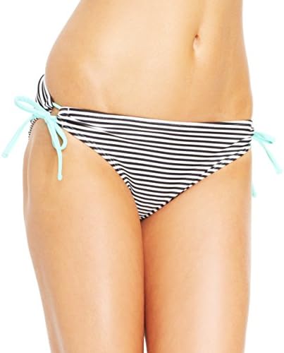 California Waves Striped Keyhole Side-Tie Bikini Bottom, Black, M