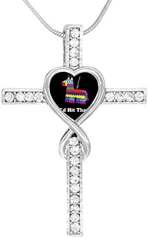 BlingDi Unique I'd Hit That Design Heart Shaped Cross Necklace