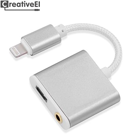 iPhone 7 Headphone Adapter, iPhone 7 Plus Charge Adapter, Audio Adapter 2 in 1 Lightning 3.5mm Headphone Splitter Adapter Cable by CreativeEI (Silver)