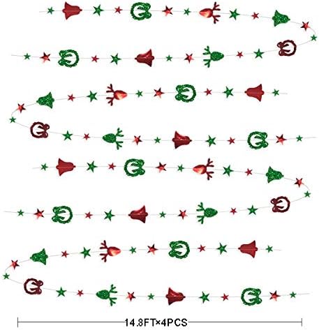 Christmas Party Decorations Kit Red and Green Xmas Garland Paper Wreath Reindeer Star Jingle Bells Hanging Bunting Backdrop Banner for Home Kid's Room New Year Merry Christmas Birthday Party Décor - Image 3