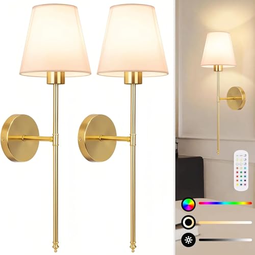 Nuevos Apliques de pared recargables (2 Piezas, 10000mAh c/u), 15 Colores, 10 Niveles de Brillo. Lamparas de pared inalámbricas con control remoto, perfectas como lámparas de pared interior de casas.