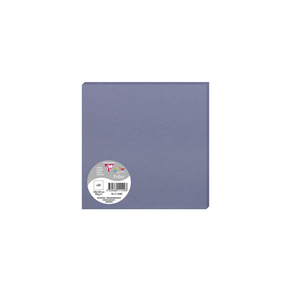 Clairefontaine 11129C Pack of 25 Plain Cards Square 16x16cm 210gsm Forget-me-not colour Invitation Correspondence Cards Pollen range Smooth Premium Paper