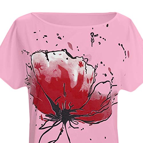 image for Emimarol Women T-Shirt Casual Floral Print Blouse Short Sleeve O Neck 