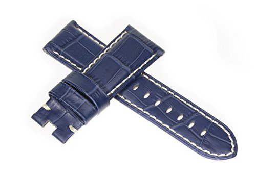 24mm Grain Leather Strap Navy Blue Deployment Watch Band White Stitch Made for PANERAI by Vintage G
