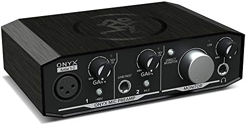 Audio interface with bass and condenser mic inputs, featuring direct input switch.