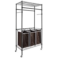 alvorog Garment Rack Rolling Laundry Sorter Cart Heavy-Duty Sorting Hamper Commercial Grade Clothes Rack with 2 Hanging Rod Adjustable Height Shelves 3 Removable Bags for Laundry Room, Black