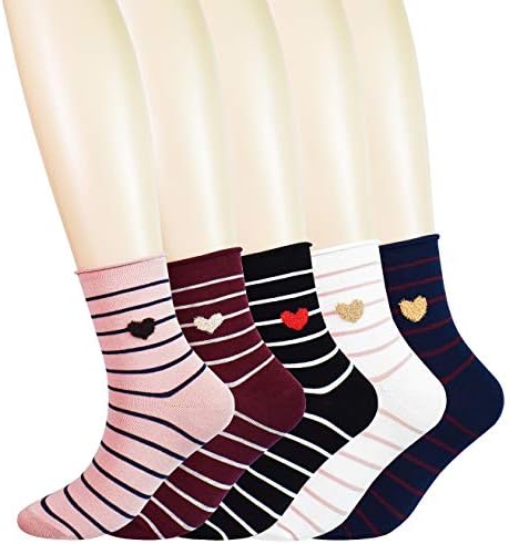 WEILAI Womens Girls 5 Pack Funny Cute Colorful Cartoon Cotton Casual Crew Dress Socks